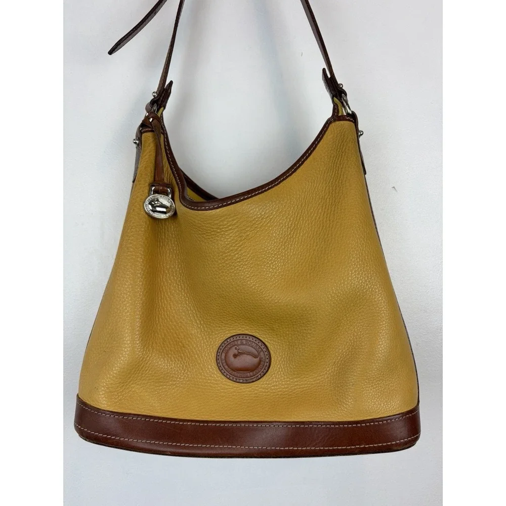 Dooney & Bourke Purse Pebble Leather Zip Satchel Shoulder Bag Mustard Yellow